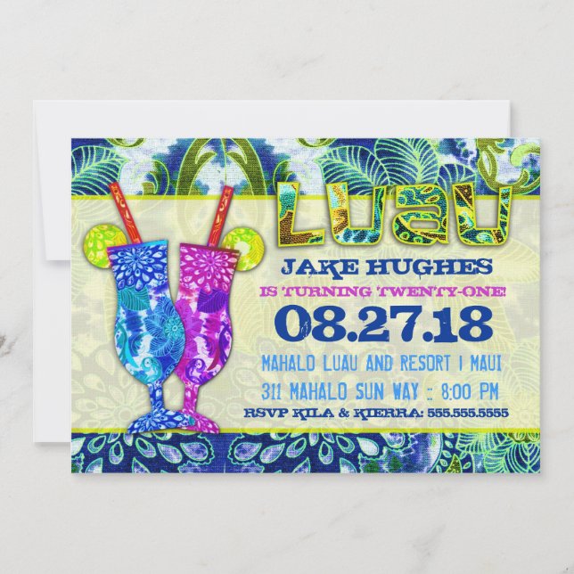 Convites Azul das caraíbas real dos cocktail havaianos do (Frente)