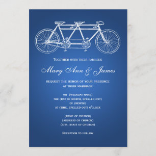 Convites Azul de bicicleta Tandem de casamento simples 5x7
