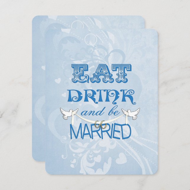 Convites Azul de Casamento com pombas (Frente/Verso)