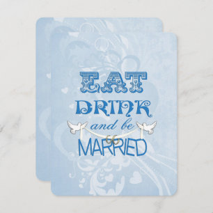 Convites Azul de Casamento com pombas