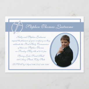 Convites Azul de Foto da Primeira Comunhão