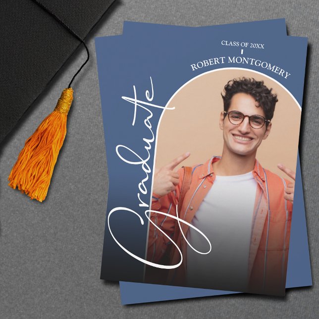 Convites Azul de Foto do Arco de Script de Graduação (Criador carregado)