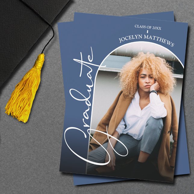Convites Azul de Foto do Arco de Script de Graduação (Criador carregado)