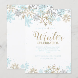 Convites Azul de Inverno Dourado Prata Flocos de Neve Anive