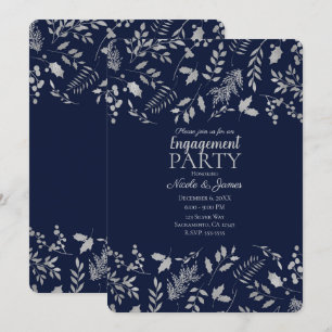 Convites Azul de Inverno & Folhas de Prata Engajamento Botâ