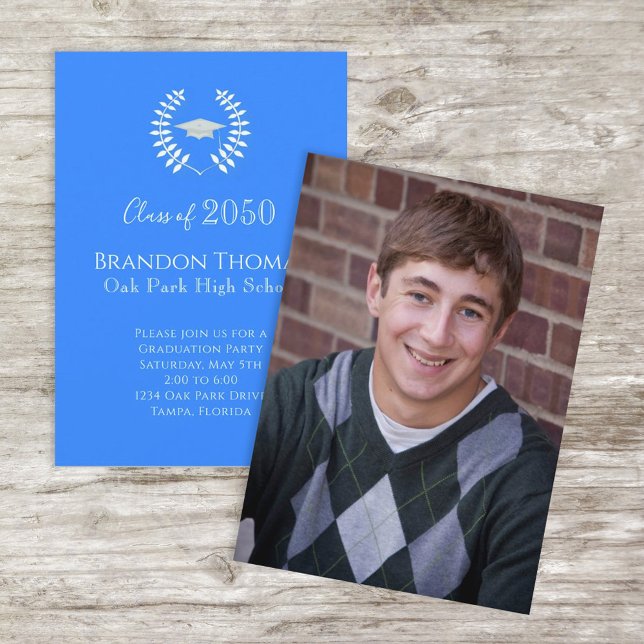 Convites Azul de Laureado Clássico com Na moda de Foto do f (Criador carregado)