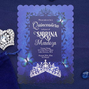 Convites Azul de Sapphire, Diamond Tiara Butterfly Quincean
