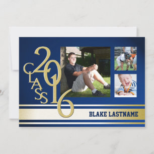 Convites Azul de três fotos com Formando de distribuição de