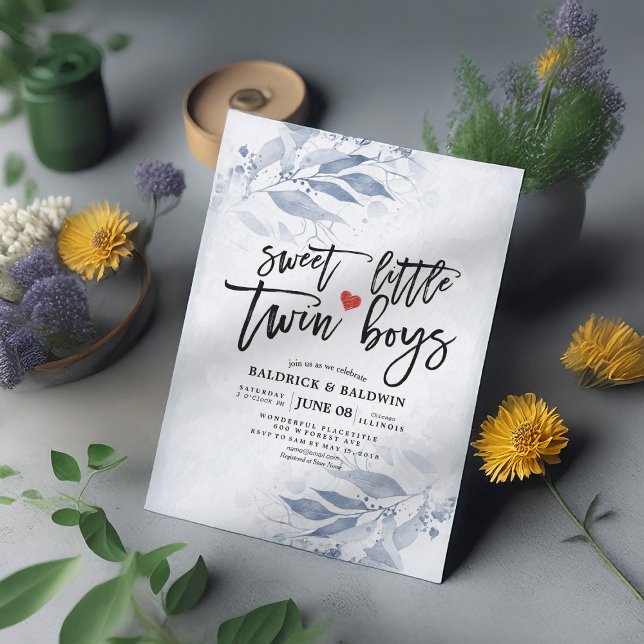 Convites Azul Deixa Chá de fraldas Bons Gêmeos (Criador carregado)