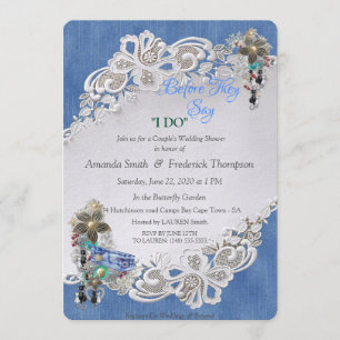 Convites Azul Denim, rendas e roupas joalharia