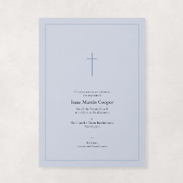 Convites Azul Desbotado Cruz Mínima Religiosa Batismo