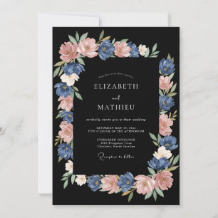 Convites Azul Desbotado Floral Pintura Casamento