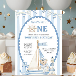Convites Azul Desbotado Navegando Para o Aniversário de Um 