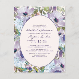 Convites Azul Desbotado Roxo Floral Noiva Aquarela