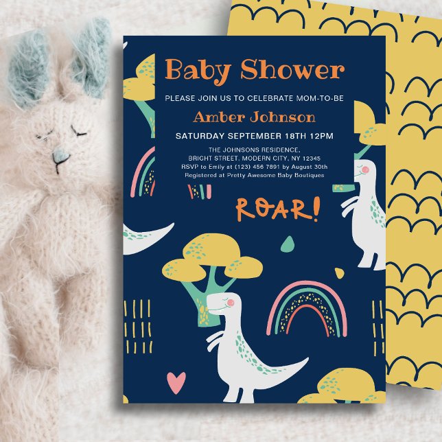 Convites Azul Dinossauro Arco-Íris Chá de fraldas (Criador carregado)