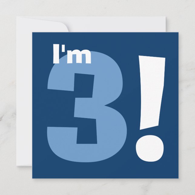 Convites Azul do aniversário de 3 anos do miúdo moderno (Frente)