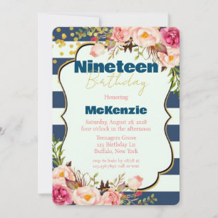 Convites Azul, Dourada, Pink Peony Girl, 19ª Festa de anive