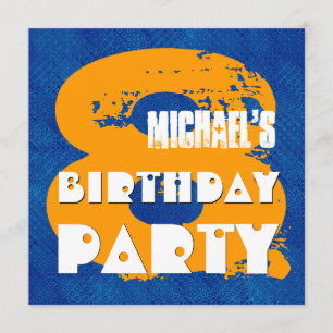 Convites AZUL DOURADO 8.a Festa de aniversário 8 anos V11C