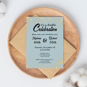 Convites Azul Dourado Aniversário Conjunto de Celebração Du