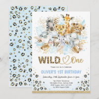 Azul Dourado Boho Safari Animais Selvagens Um Aniv