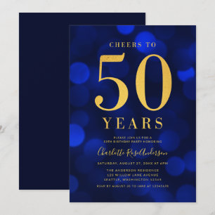Convites Azul Dourado Cheers para Festa de aniversário de 5