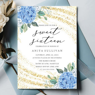 Convites Azul Dourado Doce Floral Doce Dezesseis 16 Anivers