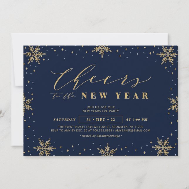 Convites Azul Dourado e Marinho | Empresa Véspera de ano no (Frente)