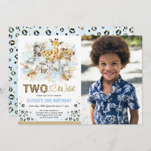 Convites Azul Dourado Safari Duas Fotografias Selvagens