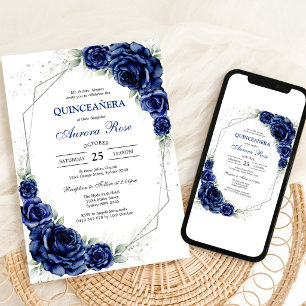 Convites Azul Douro Prata Meus Quinze Aniversário de Quinze