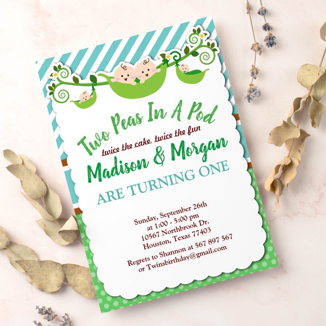 Convites Azul, Duas Ervilhas No Aniversário Do Pod Gêmeos (Criador carregado)