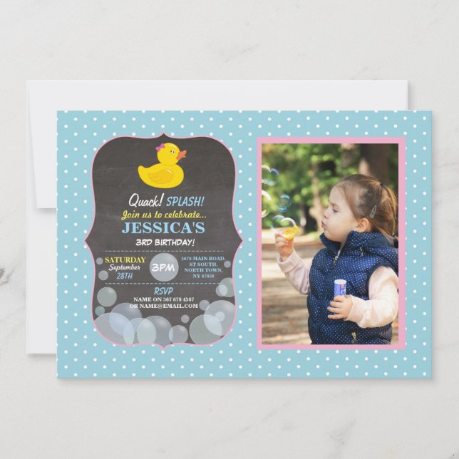 Convites Azul Ducky da festa de aniversário da bolha do (Frente)