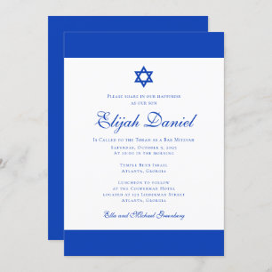 Convites Azul e Branco Cores do Bar de Israel Mitzvah