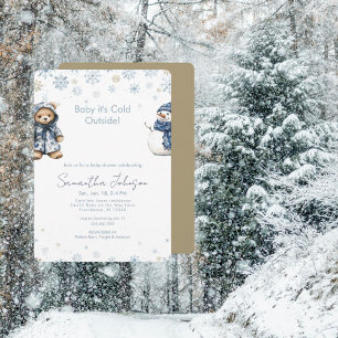 Convites Azul e Dourado Bebê Está Frio Lá Fora Neve Bebê 