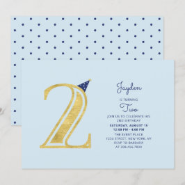 Convites Azul e Dourado | Festa de segundo aniversário dos 