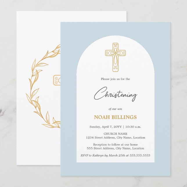 Convites Azul e Dourado-Natal minimalista (Frente/Verso)