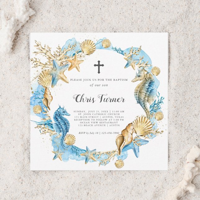 Convites Azul e Dourado sob o batismo marinho (Criador carregado)