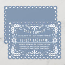 Azul e papel branco picado chá bebê