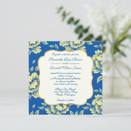 Convites Azul e Peony Toile Amarelo - Decoração do País Fra