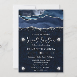 Convites Azul e Prata Agata Brilho Sweet 16