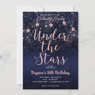 Convites Azul e Rosa Sob as Estrelas Noite Estrelada Doce 1
