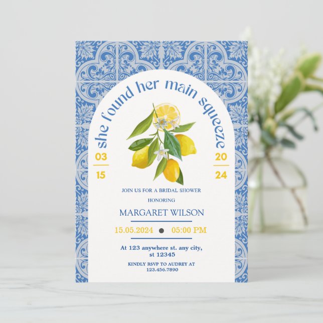 Convites Azul ela encontrou seu chá de panela de aperto pri (Em pé/Frente)