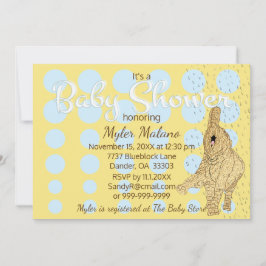 Convites Azul-Elefante para Bebês Dourado chá de fraldas