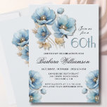 Convites Azul Elegante Azul Dourado Floral 60º Aniversário<br><div class="desc">Comece esta celebração especial de 60 anos num estilo elegante com este belo convite à aquarela com papoilas azuis coloridas, mas gentis. Todo o texto pode ser personalizado para o seu partido, incluindo a idade do convidado de honra. Se você tem algum pedido especial ou precisa de assistência para design,...</div>
