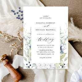 Convites Azul Elegante Floral com Casamento Verde