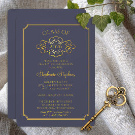 Convites Azul Elegante | Parte Formandos Dourada