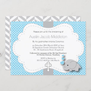 Convites Azul - Elephant 🐘 Baby Photo - Christening