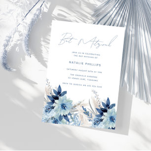 Convites Azul Empoeirado Aquarela Florais Bat Mitzvah