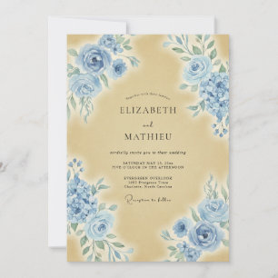 Convites Azul Empoeirado Casamento Vintage Exquisito