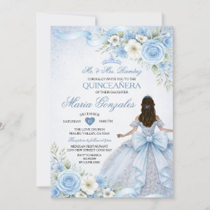 Convites Azul Empoeirado Charra Princesa Floral Menina Quin
