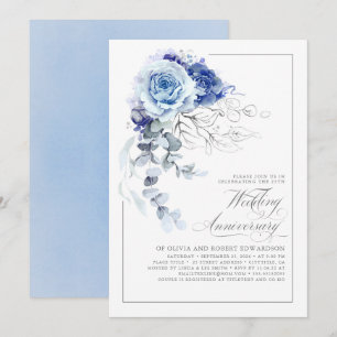 Convites Azul Empoeirado e Floral de Casamento Aniversário 